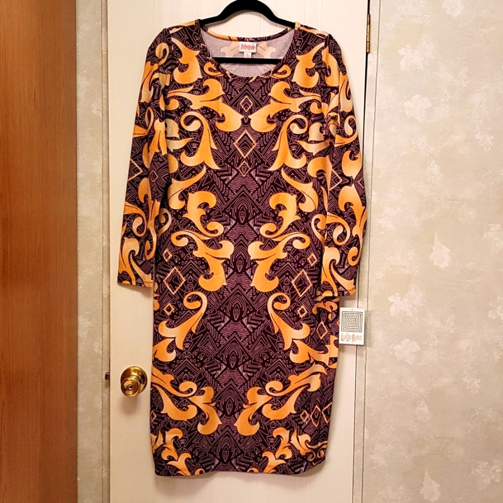 NWT Lularoe Elegant Debbie Dress - Burgundy w/Gold Metallic - XL